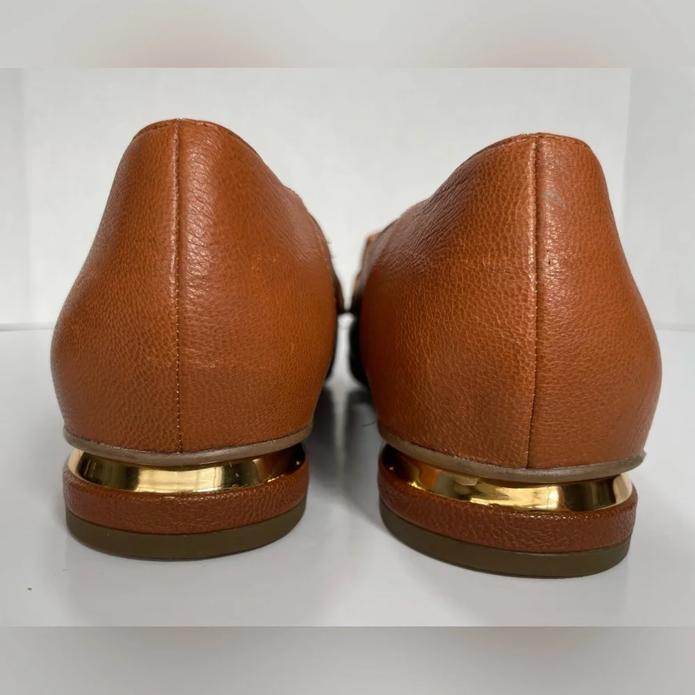 FRANCO SARTO Brown Leather Pointed Toe Loafers Gold Heel Detail 7.5 - Picture 5 of 9